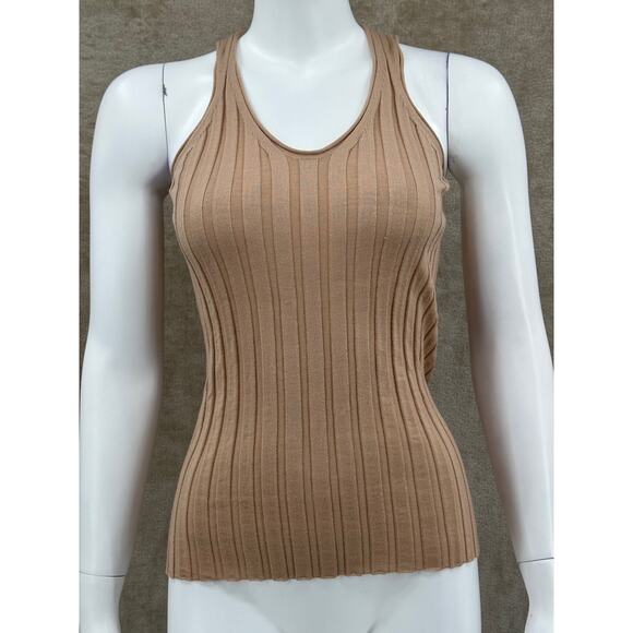Helmut Lang Top Women XS Tan 100% Wool Ribbed Sleeveless Tank Knit Fitted Staple - Picture 1 of 9